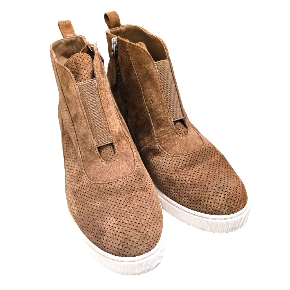 L Paolo Boot Women Cutest Casual Zip-Wedge Light-Brown Suede Ankle Bootie 7.5M